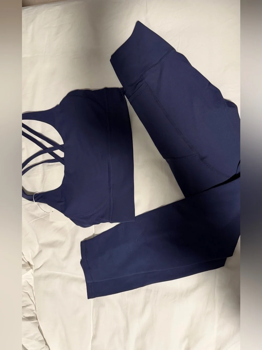 Women’s Navy Blue Strappy Sports Bra and Leggings Set